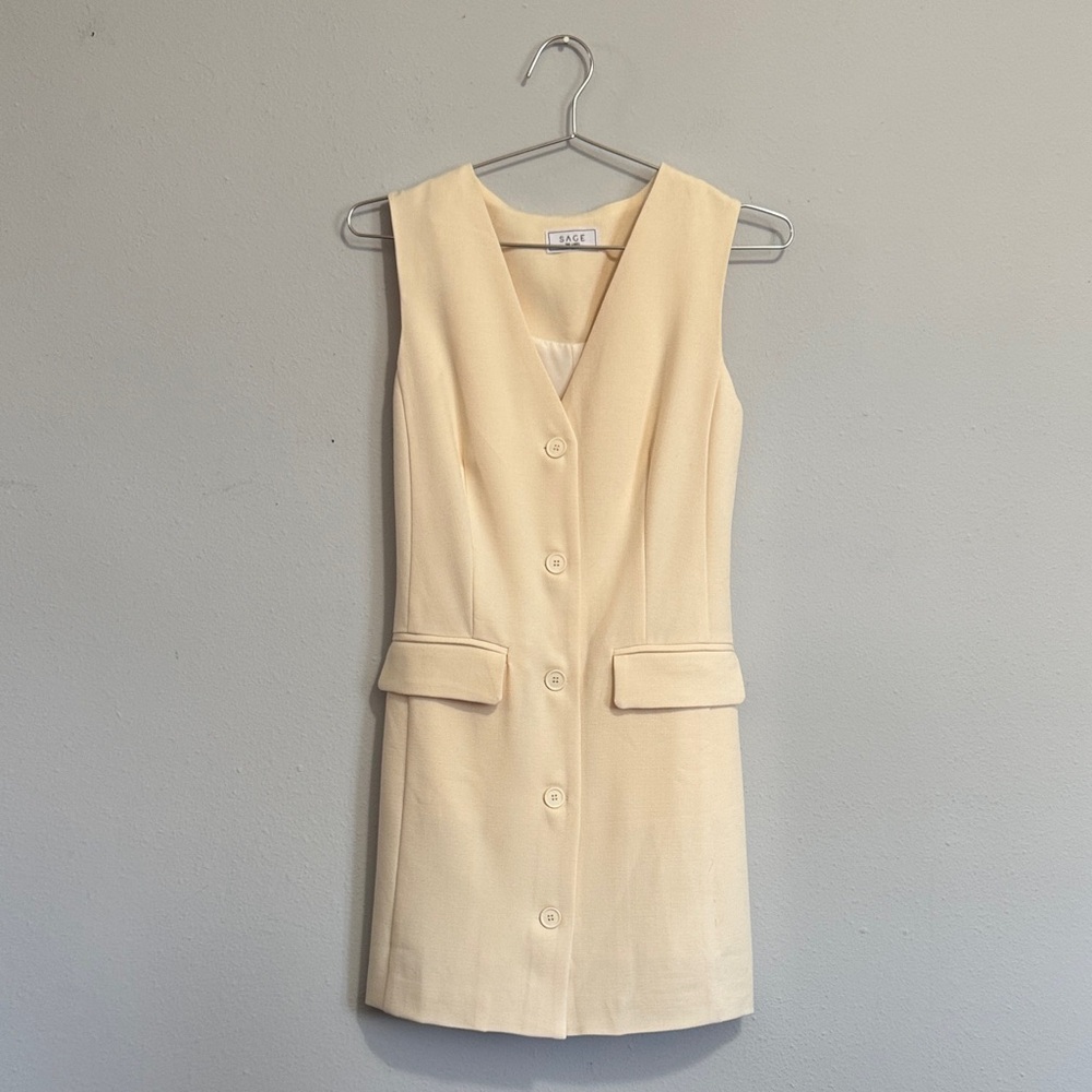 Sage Cream Button-Front Mini Dress
